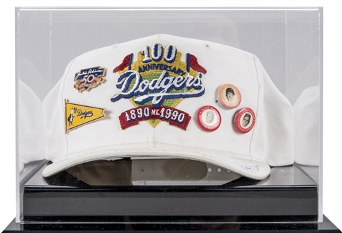 1990 Brooklyn/Los Angeles Dodgers Multi Signed 100th Anniversary Cap in Display Case with 5 Signatures Including Reese, Snider & Koufax (Beckett)